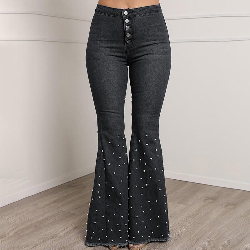 Beaded flared jeans with rough edges – Blackara